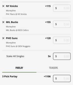 NBA longshot parlay ticket for Sunday, Dec. 25 at DraftKings Sportsbook.