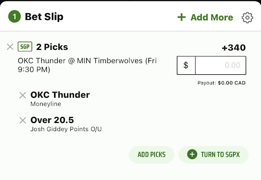Timberwolves Thunder Longshot SGP DraftKings