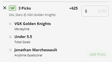 Vegas Golden Knights Dallas Stars Western Conference final parlay