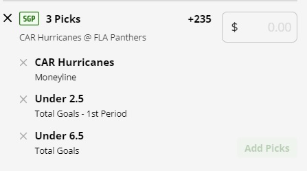 Florida Panthers vs Carolina Hurricanes Same-Game Parlay