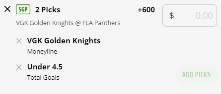 Vegas Golden Knights vs Florida Panthers same-game parlay Stanley Cup Final