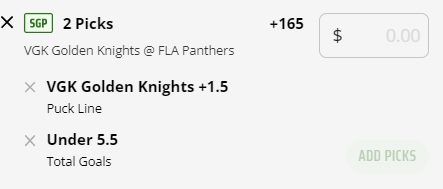 Same-Game Parlay Stanley Cup Final Vegas Golden Knights vs Florida Panthers
