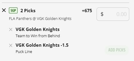 Game 5 Vegas Golden Knights vs Florida Panthers longshot parlay